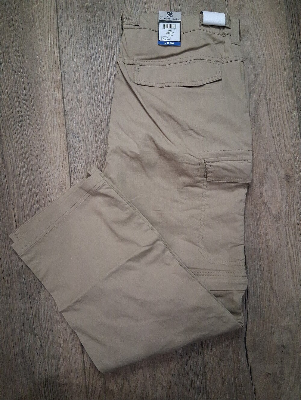 Mens L x 30 BC Clothing Convertible Cargo Stretch Pant Tan Zip Off Hiking - Picture 3 of 8
